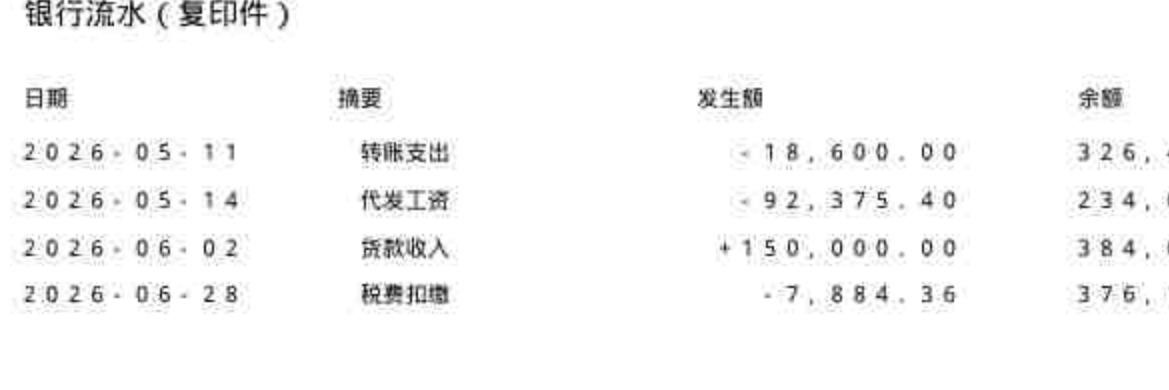 模糊的银行流水复印件
